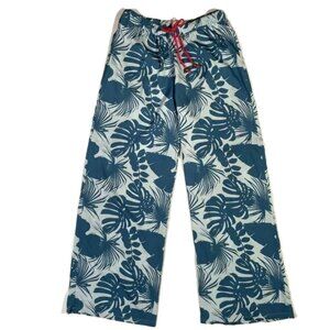 Quagga Green Label Tropical Print Lounge Pants Teal Wide Leg High Rise Size M